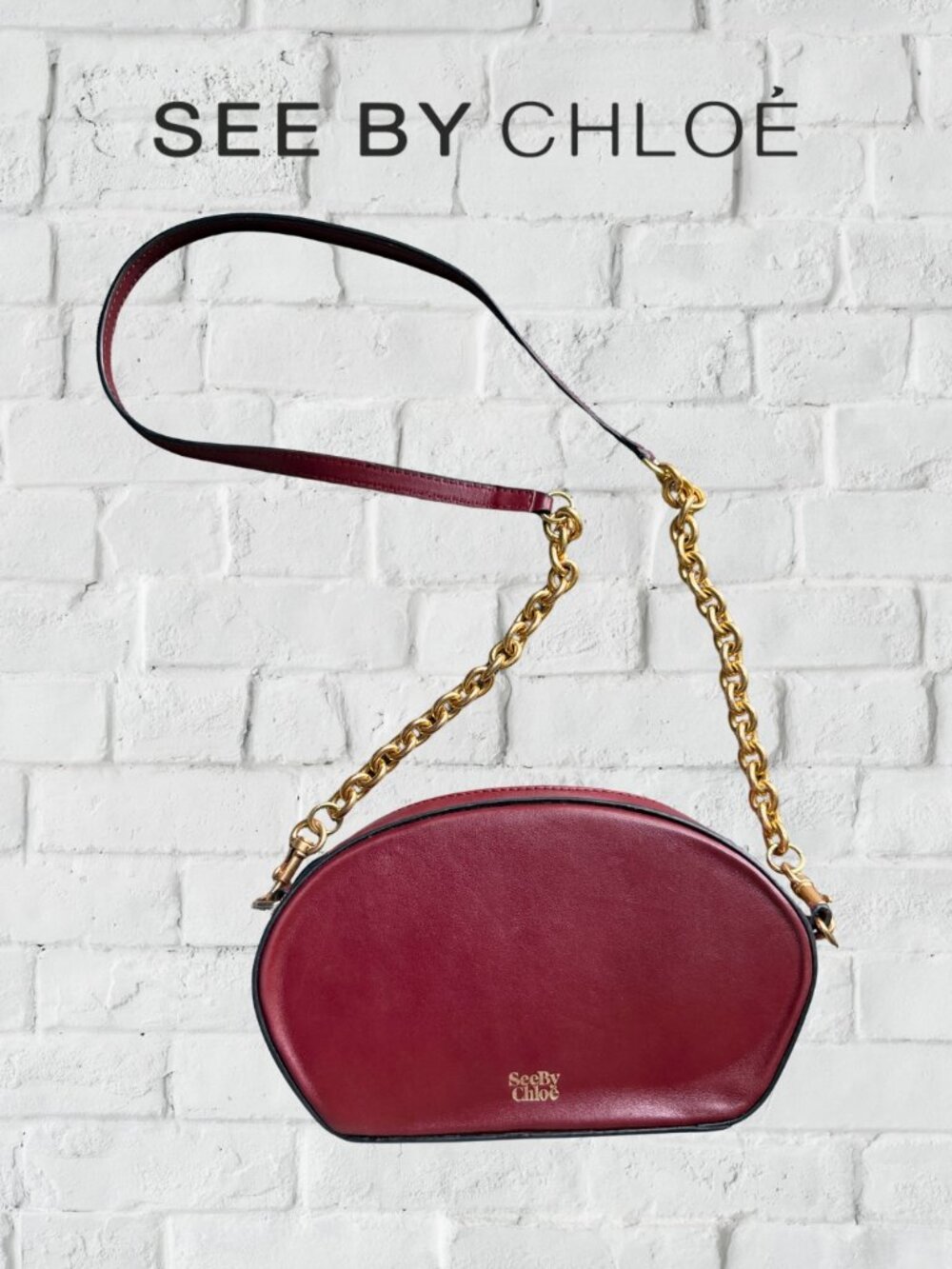 Chloé "See by Chloé" | Shoulder Bag Leather Gold Chain Crossbody Burgundy | EUC